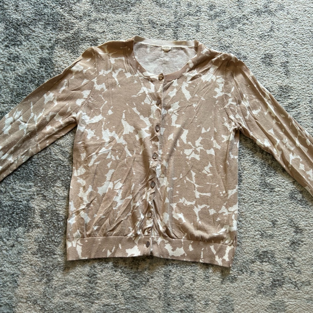 J.Crew Factory Tan & Cream Floral Cotton Cardigan Sweater Women’s Large